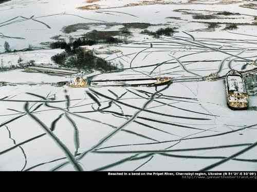 Veached in a bend on the Pripel River, Chernobyl region, Ukraine