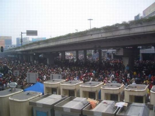 crowd train station