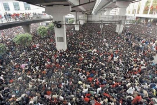 crowd train station