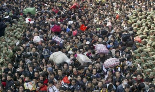 crowd train station