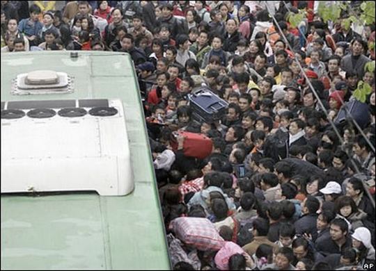 crowd train station