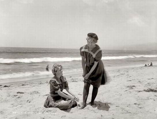 girls on beach in the past